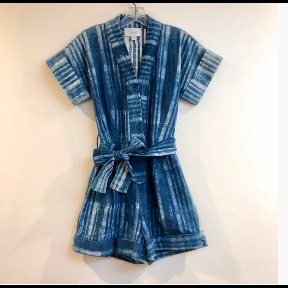 Cleobella Osaka Striped Blue Tie Waist Cotton Romper